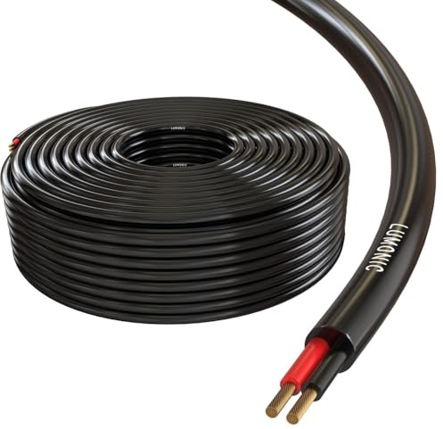 Lumonic Câble de haut-parleur 50m Noir | 2x 1,5mm² CCA | Câble pour enceintes hi-fi | Câble rond audio | Professionnel AP Installation- Audio- Câble rond