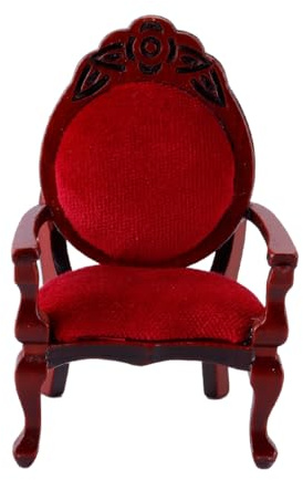 Ausi Fauteuil à oreilles miniature pour maison de poupée, échelle 1/12, mobilier victorien vintage en bois rouge luxueux pour salon, chambre à coucher, décoration antique
