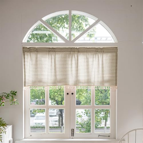 Odot Cortinas Cocina, Cortinas Semitransparente Moderno y Visillos Cortos para Ventanas, 1 Panel Cortina Cocina, para Salón Lavadero Baño y Pequeñas Ventanas (Rayas café,150x46cm)