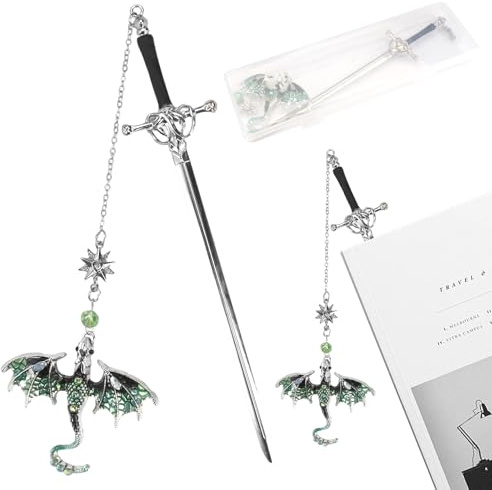 Bokmärke svärddrake, bokmärke metall, personligt svärdbokmärke med kristallhänge, bokmärke fantasi för pojkar, flickor, bokälskare, vänner, familj och bokentusiaster