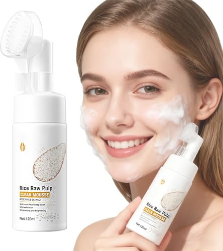Virecose Limpiador Facial de Arroz 120ml, Limpiador Facial Espuma, Lavado de Cara Hidratante Natural para Todo Tipo de Pieles Cleanser
