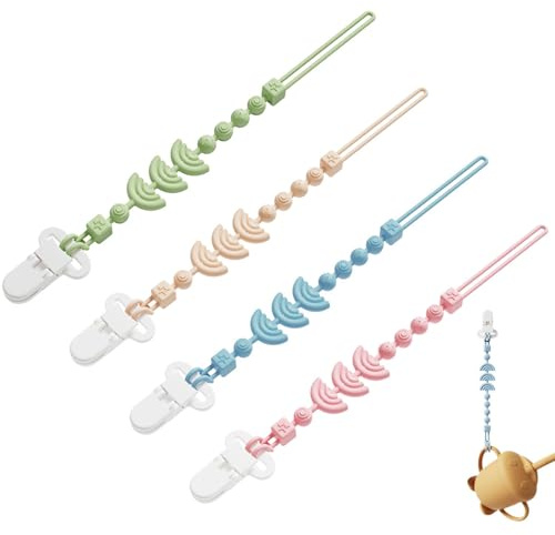 SiumPklay 4 Pack Silicone Pacifier Clips – Soft Pastel Colors (Pink, Beige, Green, Blue), BPA-Free Dummy Clips for Boys & Girls, Universal Fit for Pacifiers & Teething Toys