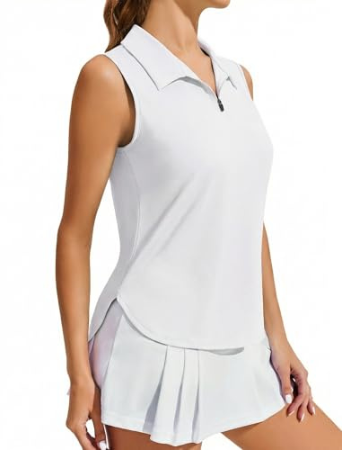 PINSPARK Polo Senza Maniche da Donna, Canotta Sportiva, Protezione UV UPF 50+, Maglietta Estiva Traspirante, Maglietta da Golf/Tennis, Top Sportivo da Palestra ad Asciugatura Rapida con Cerniera