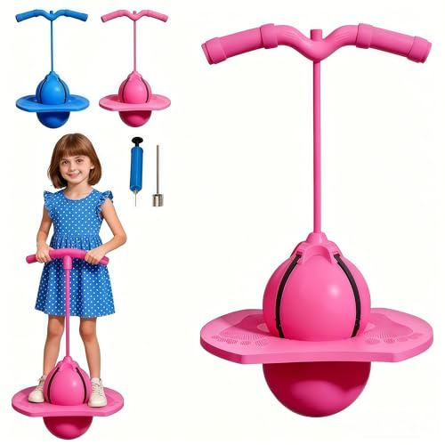 HUQINXIN Balón de Salto Equilibrado, Pelota Saltarina con Mango,Balón para Saltar, Pelota de Salto de Pogo,con Bomba, para Interior Exterio (Rosa)