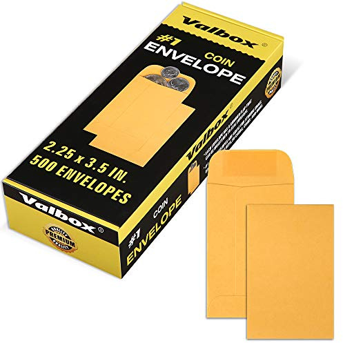 ValBox Coin Envelopes Small Parts Envelope with Gummed Flap for Home, Garden or Office Use, Kraft Seed Envelopes 500 per Box (Brown, 1 (2.25x3.5 Inches))