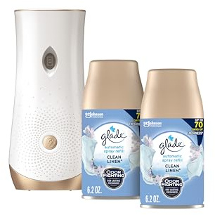 Glade Automatic Spray Refill and Holder Kit, Air Freshener for Home and Bathroom, Clean Linen, 6.2 Oz, 2 Count