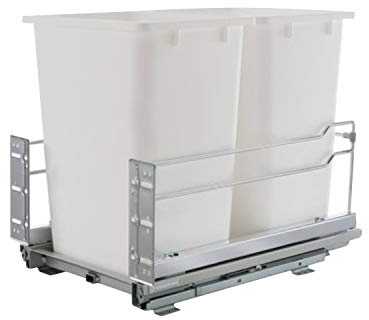 Rok Hardware Soft Closing Undermount Kitchen Cabinet Heavy Duty Pull Out Organizer Trash and Recycling Center with White Finish Dual 36 Quart Capacity Waste Recycle Bins Garbage Can, ROKRECYCLE3