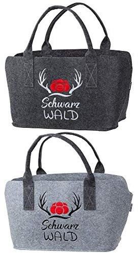 GILDE Filztasche Schwarzwald, 25x40x26cm, Sortiert, 1 Stück, Hellgrau-Dunkelgrau, mit besticktem Motiv
