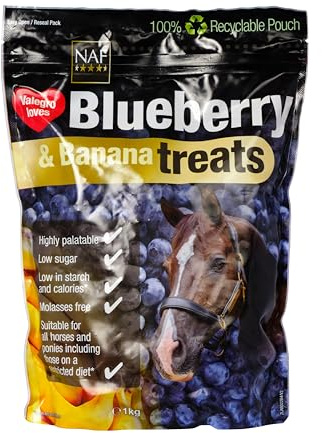 NAF Blueberry & Banana Pferdeleckerlis 1kg - Natürliche zuckerarme Pferdesnacks - Laminitisfreundliche gesunde Pferde & Pony Leckerlis - nahrhafte tägliche Belohnung für Training, Bindung & allgemeine