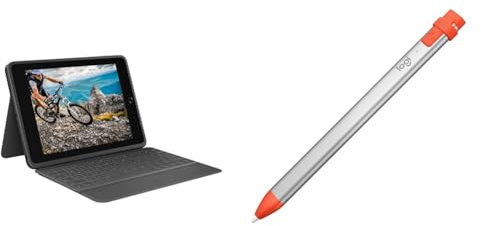 Logitech Rugged Folio for iPad (7th, 8th, & 9th generation) Protective Keyboard Case & Crayon Digital Pencil for all iPads (2018 releases and later) with Apple Pencil technology