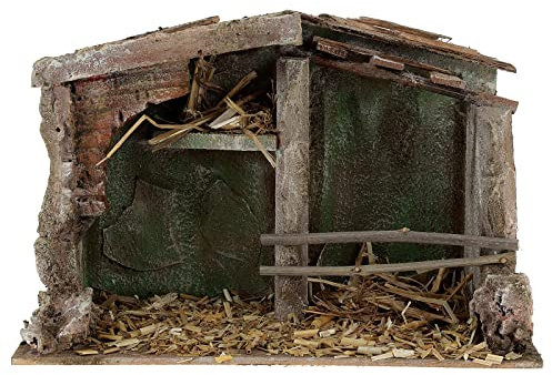 Holyart Stalla con mangiatoia e fienile 18,5x29x14,5 presepe 10 cm