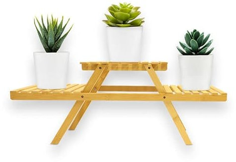 KARAT Blumentreppe Bambus Holz Regal Blumenständer, Pflanzregal, Blumentopfhalter, Blumenregal Balkon, Pflanzenleiter, Pflanzenbank für In- und Outdoor 25 x 20 x 65,8 cm, Lund