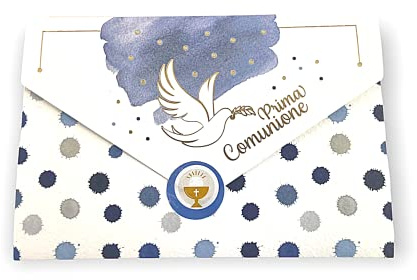 LINA OFFICINE GRAFICHE CREATIVE HBGFTBqcb' - Tarjeta de felicitación de comunión para niño, con etiqueta cerrar sobre, 11 x 16 cm (Paloma Azul)