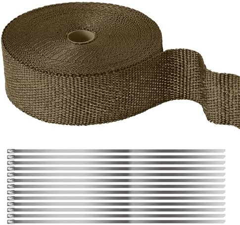 Hitzeschutzband Motorrad 5M,Auspuff Dichtband,10 Stück 300x4,6 mm mit Edelstahl,Kabelbinder für Auspuffkrümmer,Deecam Hitzeschutzband Auspuff Gold