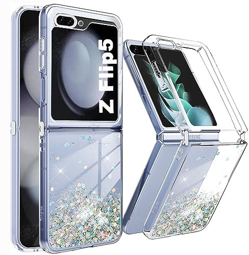 Mkej Glitter Custodia protettiva per Samsung Galaxy Z Flip 5, Antiurto Antiscivolo, anti-giallo, Quicksand con Brillantini Trasparente Silicone Samsung Galaxy Z Flip 5 Cover Liquido per Ragazza