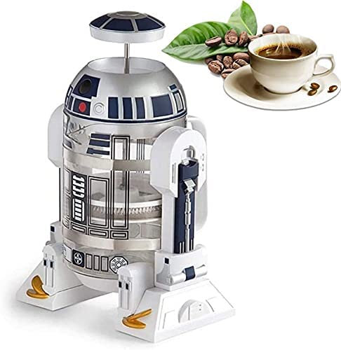 TEENKON French Press Isolierter Kaffeebereiter aus 304 Edelstahl, 900 ml, Roboter R2D2, Hand-Kaffeepresse, mit Filtersieb für Kaffee und Tee (weiß)