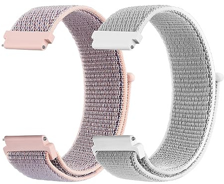 Demark Nylon Watch Straps for Men Women, 20mm Quick Release Watch Bands Soft Solo Loop Nylon Watch Strap- for Smart watch Straps Replacement (20mm, Gray/Rose)