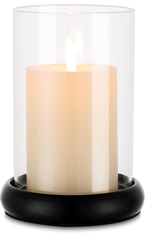 Inweder Glass Hurricane Candle Holder, Black Pillar Candle Holder