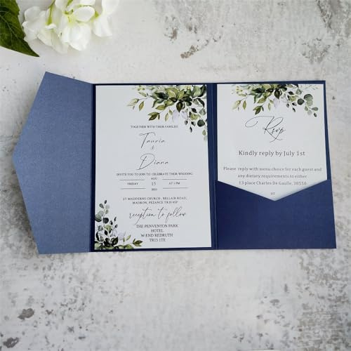 MillaSaw Set di 20 biglietti d'invito con busta per matrimonio, addio al nubilato, compleanno, biglietti di ringraziamento, 12,7 x 17,8 cm, colore: blu