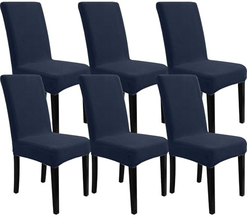 YSTELLAA Coprisedie Con Schienale 6 Pezzi, Copri Sedia Da Cucina, Coprisedia Elasticizzati, Copri Sedie Soggiorno, Universali Coprisedie Antigraffio Gatto, Fodera Sedia Da Pranzo, Blu Scuro