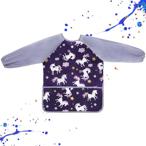 BETESSIN Malkittel Kinder Einhorn - Wasserdicht Malschürze für Kinder 2~8 Jahre - Größe M (für Körpergröße 90~140cm) - Ideal für Schule, Haushalt und als Geschenkidee zum Schulanfang