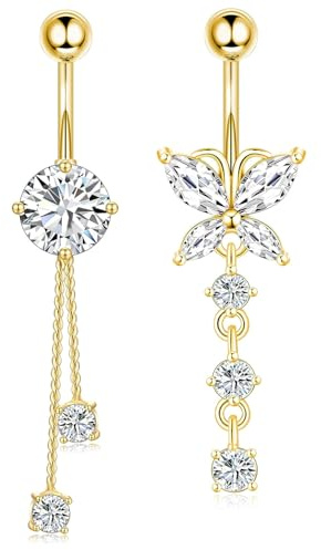 AORHOFJ 2pcs Anneaux de Nombril Ensemble Pack en Acier Inoxydable Nombril Barres de Nombril Piercing Bijoux,piercing nombril,percing au nombril,piercing,piercing nombril or,piercing chirurgical