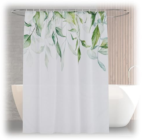 Relaxdays Duschvorhang Pflanzen, Bad Vorhang 180x200, Anti-Schimmel, waschbar, 12 Ringe, Badewannenvorhang, Mehrfarbig