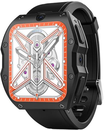 Rogbid 4G LTE Smartwatches Telefon für Herren Anruf und Text zurück Dual Kameras 13MP + 5MP Alle Keramik Smartwatch mit SIM-Karte Steckplatz GPS Herzfrequenz, Blutsäuerstoff (Graphit schwarz 128GB)