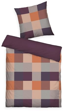 TOM TAILOR Flannel Bed Linen, 70 x 90 cm + 140 x 200 cm, 100% Cotton/Flannel, with Reversible Motif and Coloured Branded Zip, Bold Mosaic Multicoloured (Plum & Warm Coral)