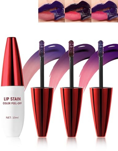 Lip Tint Stain Peel Off Set-3 Farben Matte Lipgloss, Langlebiger Wasserdichter Nude Magic Tattoo Abziehbarer Liquid Lippenstift, Antihaft Lippen Peel Off Lipliner für Frauen Muttertag Make Up