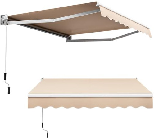 TANGZON 4 x 2.5m/ 3 x 2.5m/2.5m x 2m Retractable Manual Awning, Aluminum Sun Shade Shelter with Fittings & Crank Handle, Anti-UV Outdoor Telescopic Canopy for Patio Balcony Cafe (Beige, 2.5m x 2m)