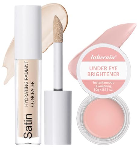 2 Pcs Under Eye Brightener Correttore Occhiaie(10g)+Liquido(6ml), Idratante, Coprente, Illuminante Occhi, Correttore per il Viso, Naturale