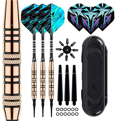 Mhekrep Freccette con punta in plastica, 19 grammi, set di 3 freccette professionali morbide, accessori per freccette per bersaglio elettronico con scatola di immagazzinaggio (oro)
