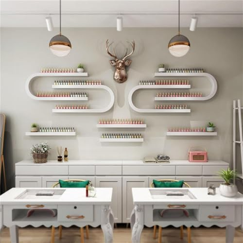 LLHTTDMBDFC Scaffali Porta Smalti per Unghie Montati, Scaffale for smalti in Legno da Parete for Salone di Bellezza, Organizer for scaffali for smalti a Parete(White,8-Piece Set)