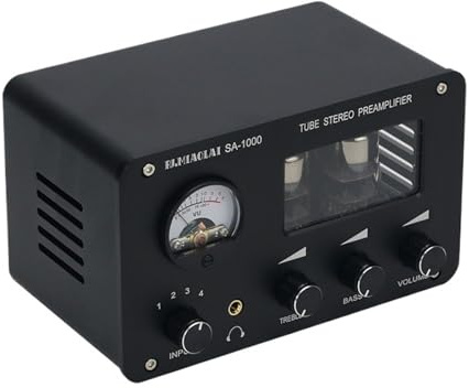 Amplificador de Audio Hi-Fi PJ MIAOLAI SA-1000/SA-20, 4 entradas y 2 Salidas, preamplificador estéreo de válvulas eléctricas (Negro/Dorado champán)(SA-1000 Black)