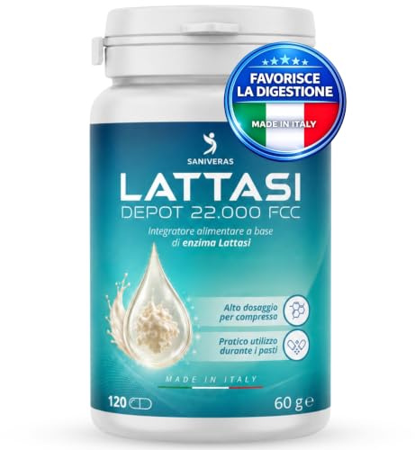 Lattasi Compresse 22000 FCC Depot, 120 Compresse da 500 mg Integratore Alimentare con Enzima Lattasi per Intolleranza al Lattosio Alto Dosaggio Pratiche da Assumere Prima o Dopo i Pasti Made in Italy