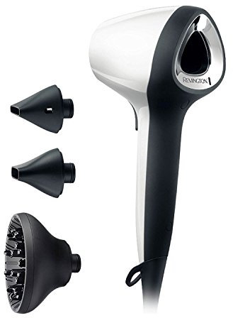 Remington Haartrockner Ionen Air3D weiß inkl. Koffer [leicht & ausbalanciert] einzigartiger + innovativer 3D-Luftstrom (110km/h Luftstrom, 3 Heiz- & 2 Gebläsestufen, 2 Stylingdüsen + Diffusor) D7779