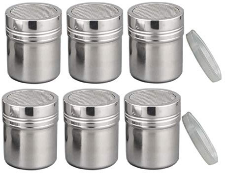 Pulverstreuer mit Deckel, Edelstahl, feinmaschig, für Sieb, Kakao, Zimtpulver, Zucker, Schokolade, Kaffee (6 Stück klein)