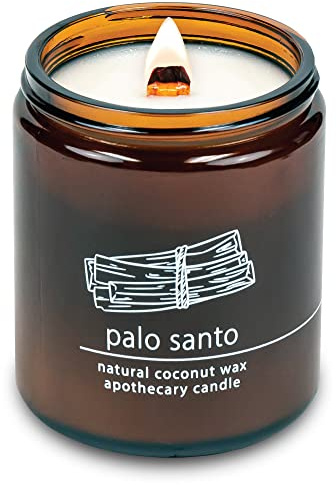 Hemlock Park Palo Santo Apothecary Hand-Poured Scented Candle | Crackling Wood Wick, Botanical Fragrance & Coconut Wax | Up to 60 Hour Burn Time | 8 oz
