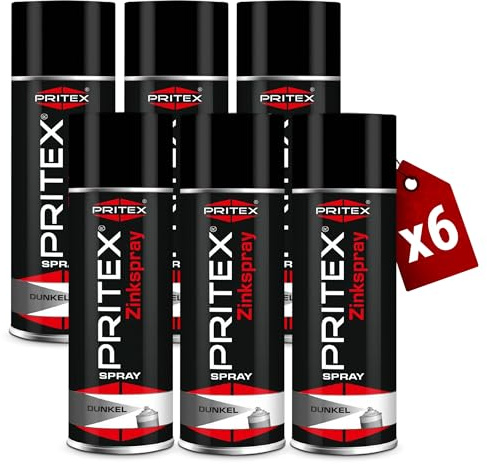 PRITEX – Zinkspray Dunkel 6 x 400 ml als Rostschutz für Metalle – Korrossionsschutz Grundierung – hitzebeständige Rostschutzfarbe bis +500°C – hervorragendes Haftvermögen & hohe Abriebfestigkeit
