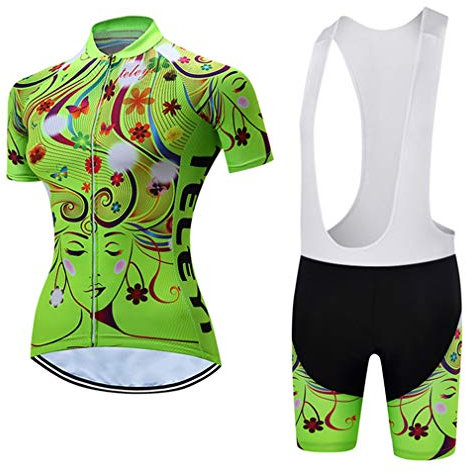 Sommer-Radtrikot-Set für Damen, Fahrradbekleidung, Mountainbike, Uniform, Rennradbekleidung, Lätzchen Mädchen Grün, Large
