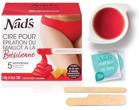 Nad’s Cire Pour Du Maillot À La Brésilienne - Kit D'Épilation À La Maison Avec Cire Dure, Pot de Cire Chaude, y compris la zone intime