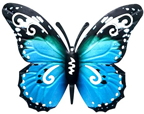 VEGCOO Large Metal Butterfly Decorations - Outdoor Garden Ornaments, Fence & Wall Art (Blue)