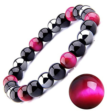 Tigerauge Armband, Tigerauge und Obsidian Magnetarmband, QUALITÄT DER KLASSE A，6/8/10MM，Sonnenschein, Selbstbewusstsein, Angstlösen (Rosa Tigerauge-Armband(KLASSE A)，10MM,7,85 Zoll)