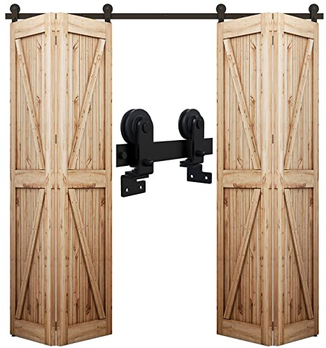 WOLFBIRD 6.6FT/2M Rail Porte Coulissante Pliante Kit Roulette Suspendue Systeme de porte coulissante pliante pour des ouvertures de porte de 170-190cm