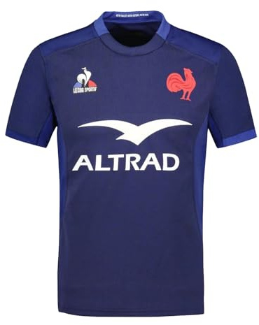 Le COQ Sportif FFR XV Maillot Réplica 23/24 SS - Ropa Deportiva para Hombre Rugby Entrenamiento - Cuello Alto, Manga Corta, Corte Ajustado, 100% poliéster, Color Azul