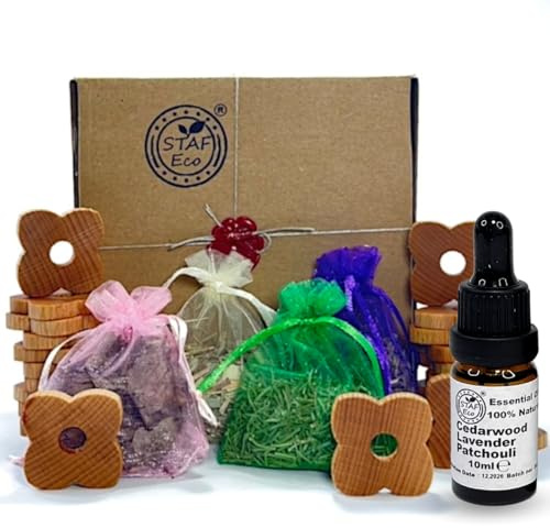 STAFECO® Naturlig malmedel för garderober, premium träringar med olja (lavendel cederträ patchouli) (medium blomma 2)