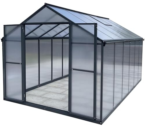 Aluminium Gewächshaus für den Garten 8,23m² inklusive 238 x 361cm Fundament Doppeltür vielseitig nutzbar als Treibhaus,Frühbeet Aufzucht,Tomatenhaus und Pflanzenhaus
