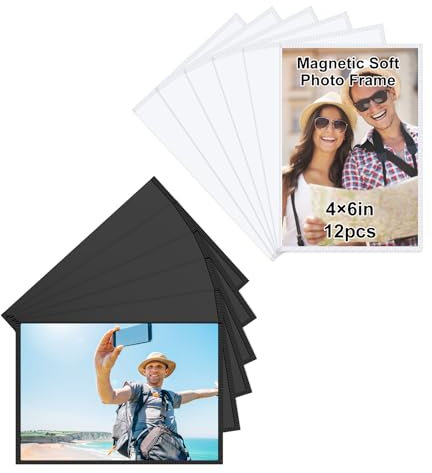 Rairsky 12 Stück 10x15 cm Magnet Bilderrahmen für Kühlschrank Magnetrahmen Fotorahmen Magnetischer Picture Frames, Magnethalterung Fotohüllen Klarsichtfolien Magnete Bilder Magnetic Photo Pockets