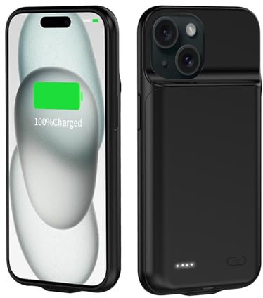 TAYUZH 7000mAh Akkuhülle für iPhone 15 (6.1 Zoll) Upgraded Slim Portable Protective Charger Case Wiederaufladbare Extended Battery Charging Case Kompatibel mit iPhone 15 Schwarz